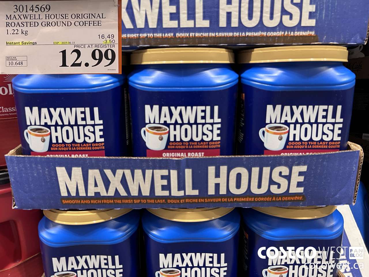 3014569 MAXWELL HOUSE ORIGINAL ROASTED GROUND COFFEE 1.22KG ($3.50 INSTANT SAVINGS EXPIRES ON 2025-06-15) $12.99