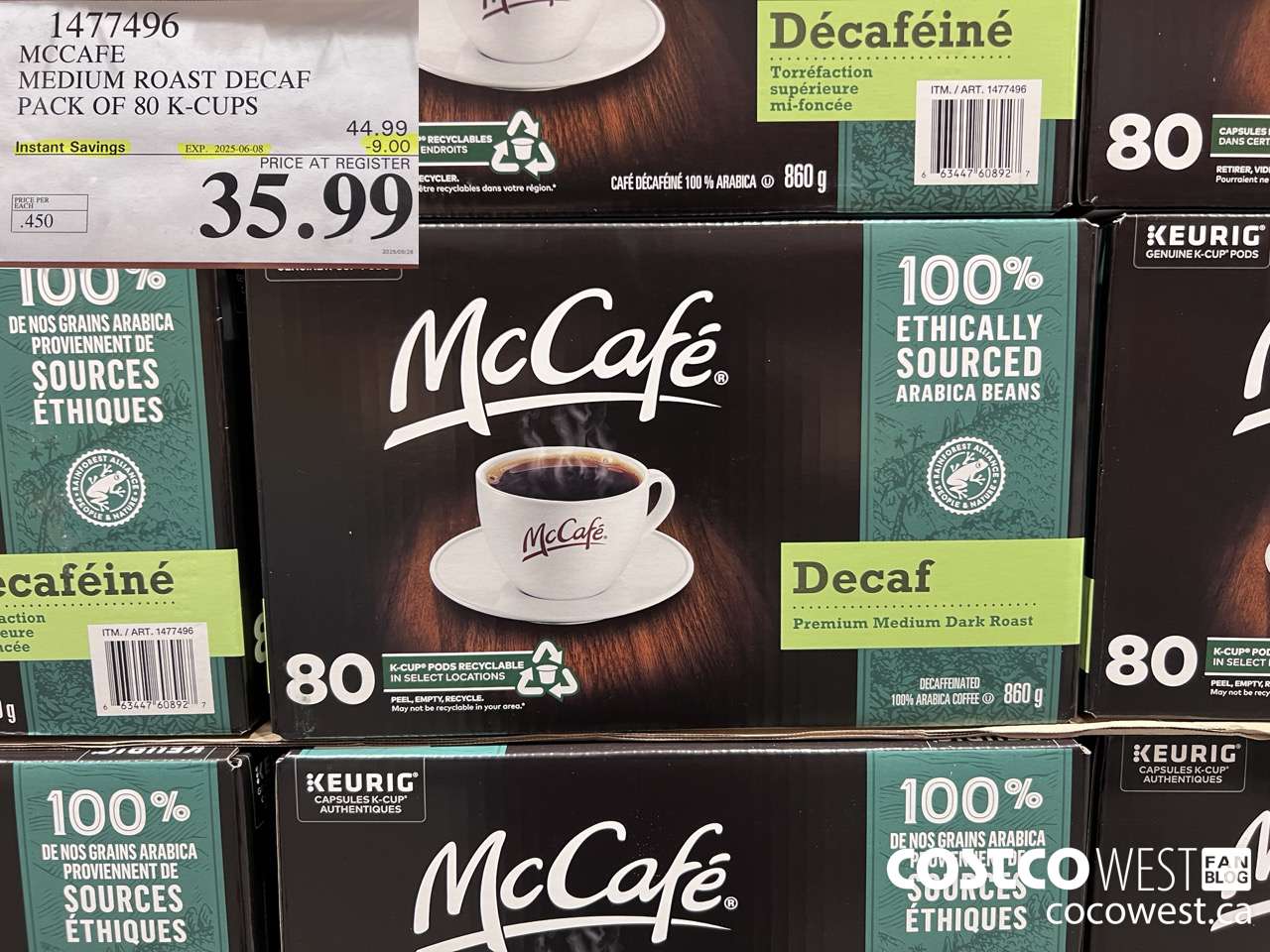 1477496 MCCAFE MEDIUM ROAST DECAF PACK OF 80 K-CUPS ($9.00 INSTANT SAVINGS EXPIRES ON 2025-06-08) $35.99