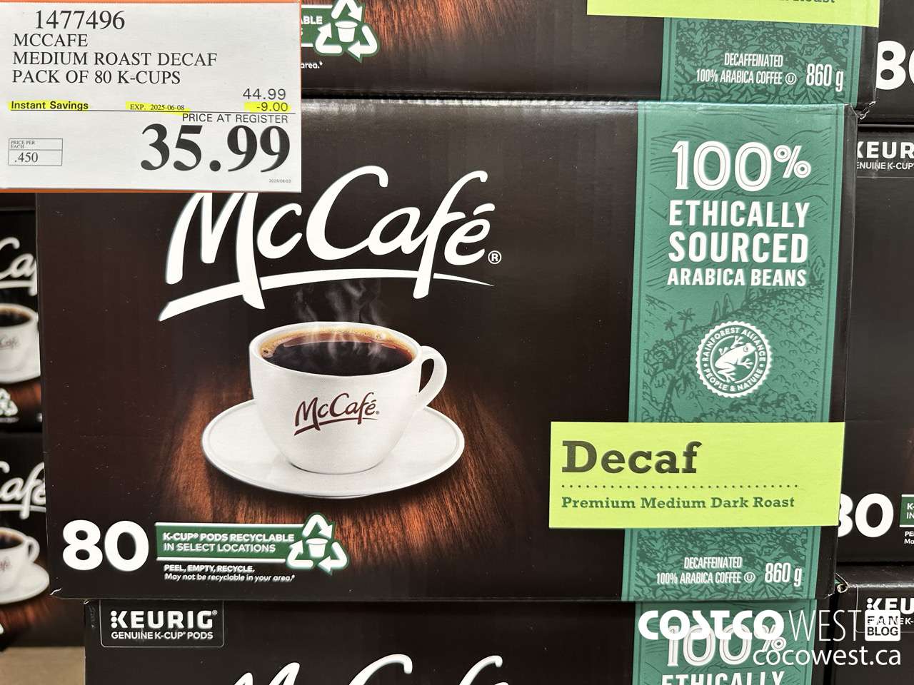 1477496 MCCAFE MEDIUM ROAST DECAF PACK OF 80 K-CUPS ($9.00 INSTANT SAVINGS EXPIRES ON 2025-06-08) $35.99