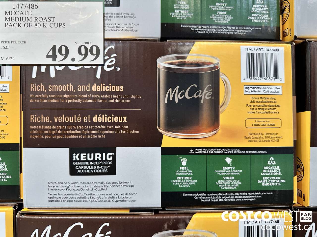 1477486 MCCAFE MEDIUM ROAST K-CUPS 80 COUNT $49.99