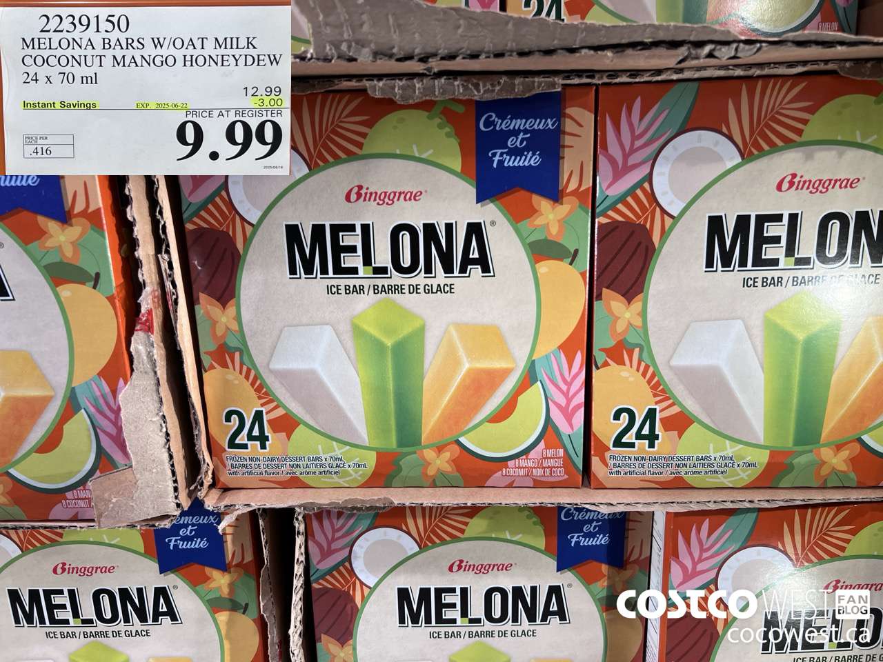 2239150 MELONA BARS W/OAT MILK COCONUT MANGO HONEYDEW 24 X 70ML ($3.00 INSTANT SAVINGS EXPIRES ON 2025-06-22) $9.99