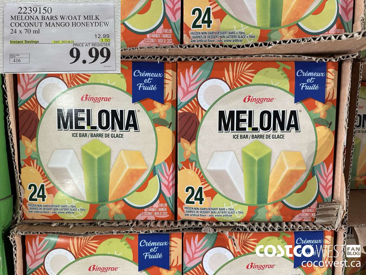 2239150 MELONA BARS W/OAT MILK COCONUT MANGO HONEYDEW 24 X 70ML ($3.00 INSTANT SAVINGS EXPIRES ON 2025-06-24) $9.99