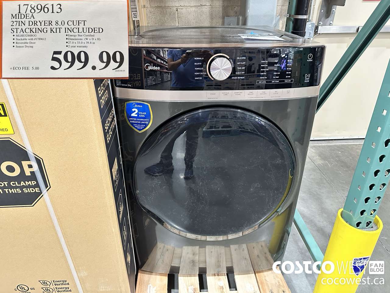 1789613 MIDEA 27IN DRYER 8.0CUFT STACKING KIT INCLUDED $599.99