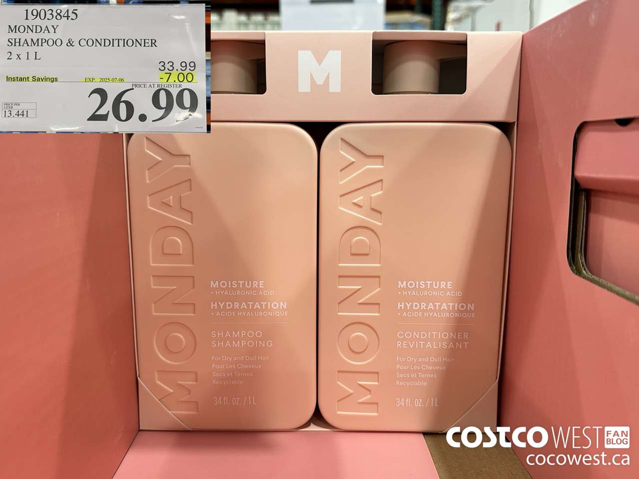 1903845 MONDAY SHAMPOO & CONDITIONER 2 X 1L ($7.00 INSTANT SAVINGS EXPIRES ON 2025-07-06) $26.99
