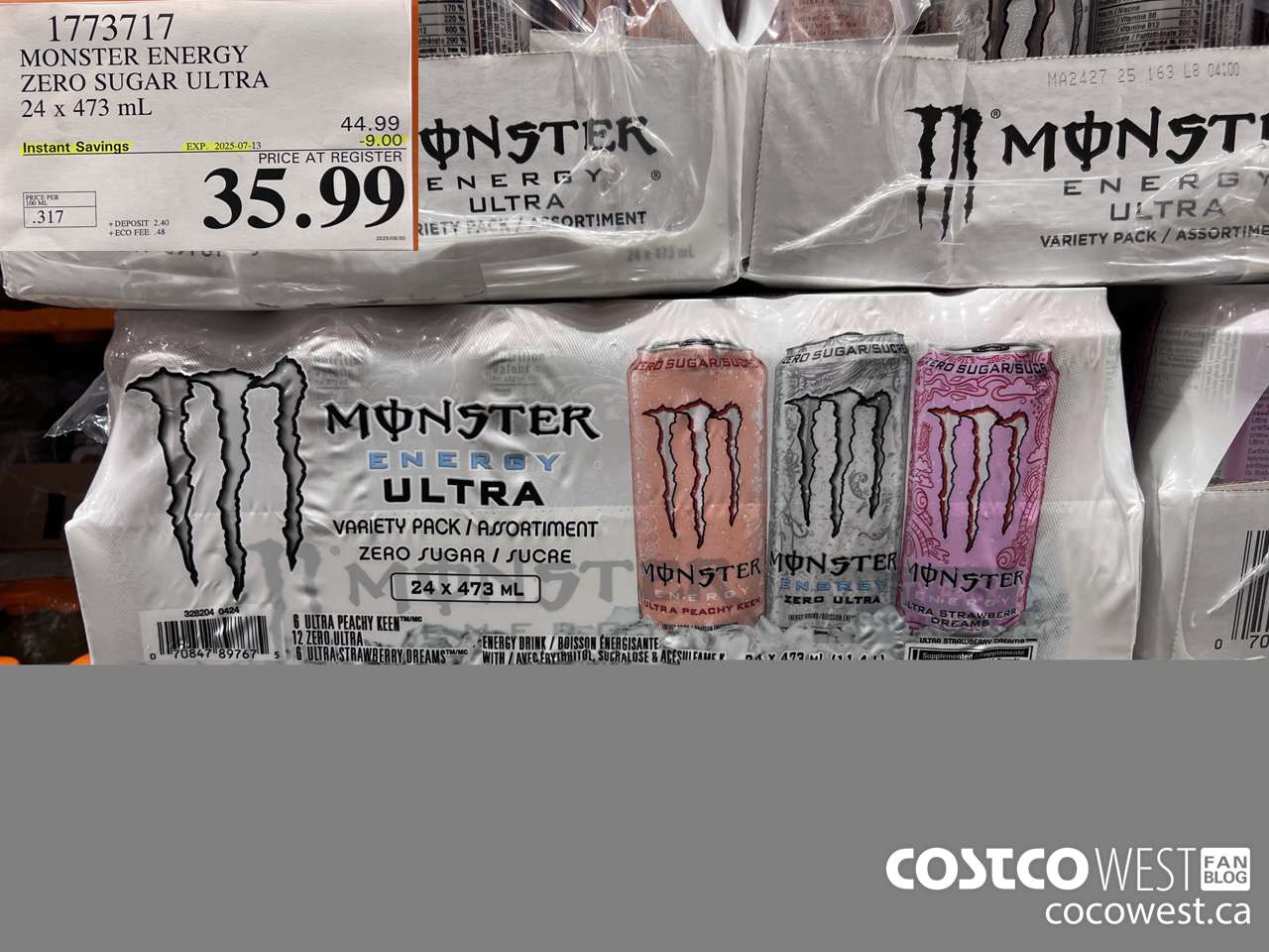 1773717 MONSTER ENERGY ZERO SUGAR ULTRA 94 x 473 mL ($9.00 INSTANT SAVINGS EXPIRES ON 2025-07-13) $35.99