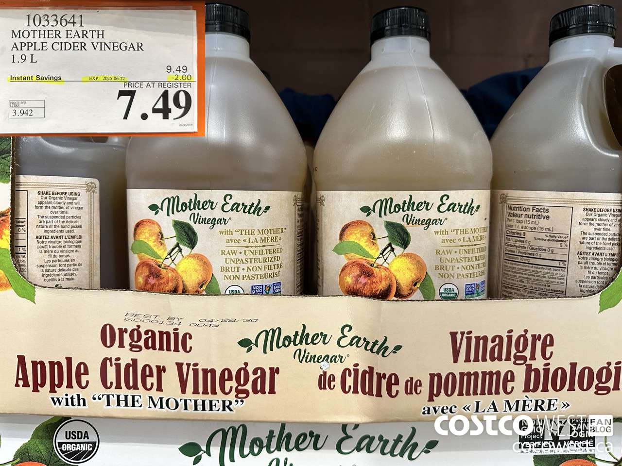 1033641 MOTHER EARTH ORGANIC APPLE CIDER VINEGAR 1.9L ($2.00 INSTANT SAVINGS EXPIRES ON 2025-06-22) $7.49