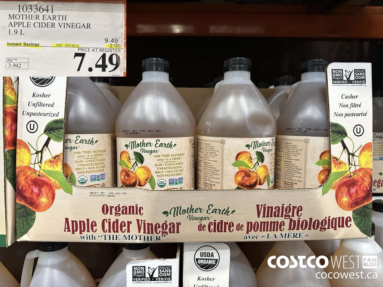 1033641 MOTHER EARTH ORGANIC APPLE CIDER VINEGAR 1.9L ($2.00 INSTANT SAVINGS EXPIRES ON 2025-06-22) $7.49