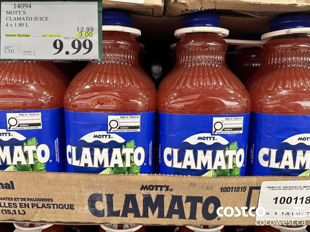 14094 MOTTS CLAMATO JUICE 4 X 1.89 L ($3.00 INSTANT SAVINGS EXPIRES ON 2025-07-06) $9.99
