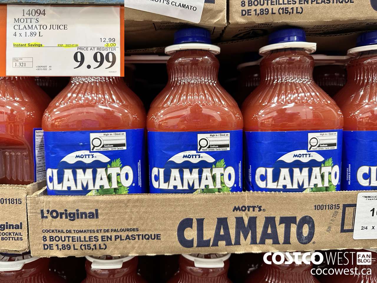 14094 MOTTS CLAMATO JUICE 4 X 1.89 L ($3.00 INSTANT SAVINGS EXPIRES ON 2025-07-06) $9.99