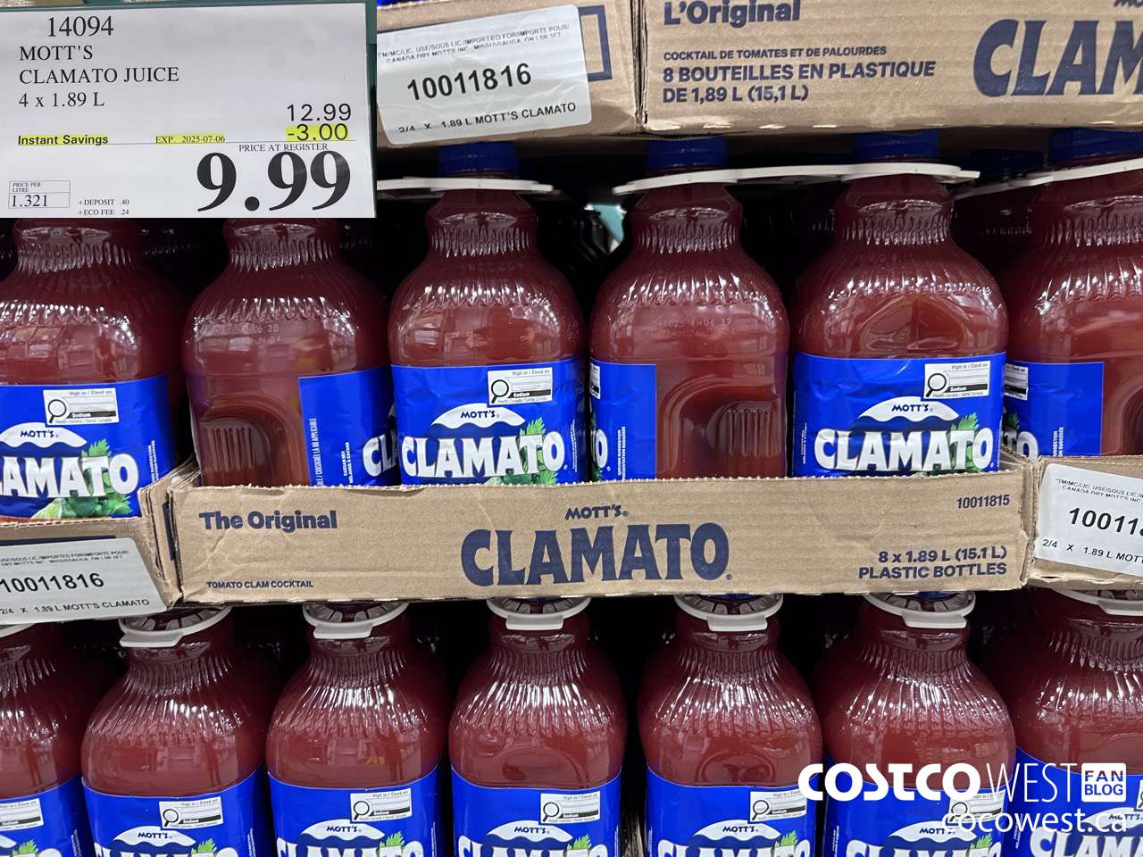 14094 MOTTS CLAMATO JUICE 4 X 1.89 L ($3.00 INSTANT SAVINGS EXPIRES ON 2025-07-06) $9.99