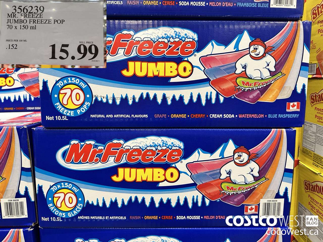 356239 MR. FREEZE JUMBO FREEZE POP 70 X 150ML $15.99