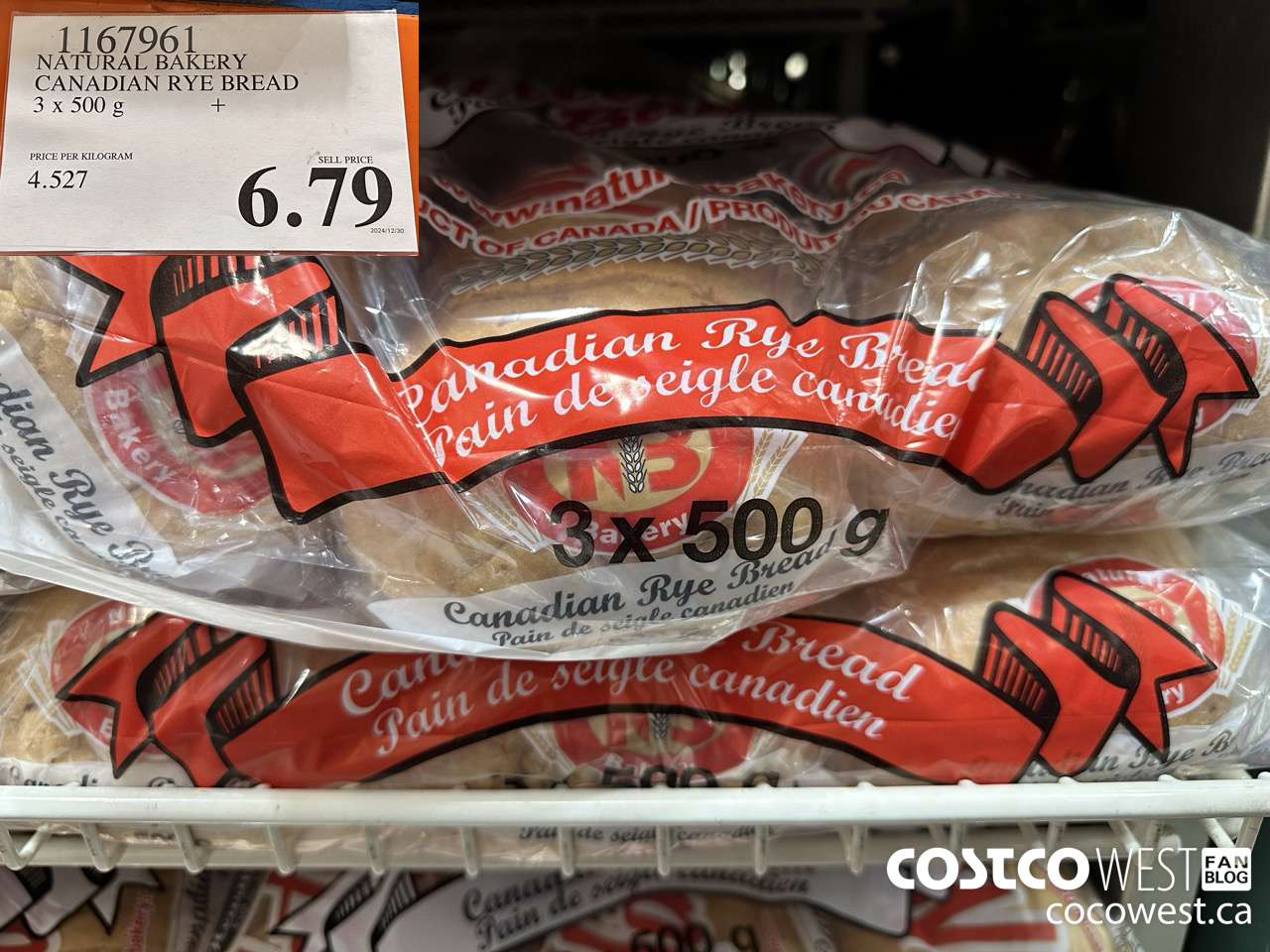 1167961 NATURAL BAKERY CANADIAN RYE BREAD 3 X 500 G $6.79