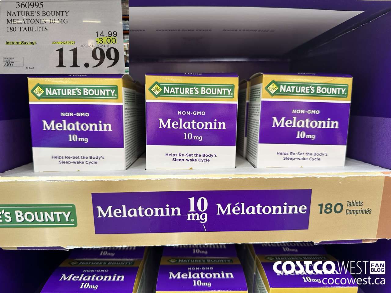 360995 NATURE'S BOUNTY MELATONIN GUMMIES 180 GUMMIES ($3.00 INSTANT SAVINGS EXPIRES ON 2025-06-22) $11.99