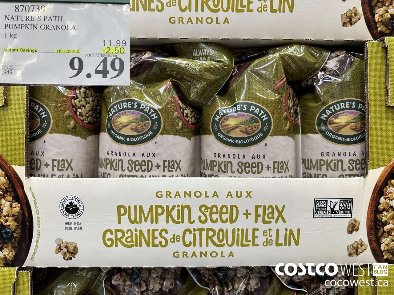 870739 NATURE'S PATH PUMPKIN GRANOLA 1 kg ($2.50 INSTANT SAVINGS EXPIRES ON 2025-06-22) $9.49