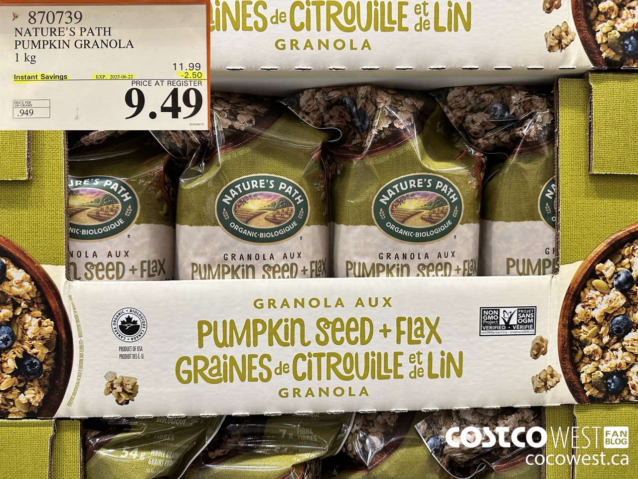 870739 NATURE'S PATH PUMPKIN GRANOLA 1 kg ($2.50 INSTANT SAVINGS EXPIRES ON 2025-06-22) $9.49
