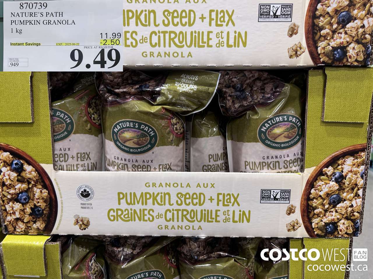 870739 NATURE'S PATH PUMPKIN GRANOLA 1 kg ($2.50 INSTANT SAVINGS EXPIRES ON 2025-06-22) $9.49