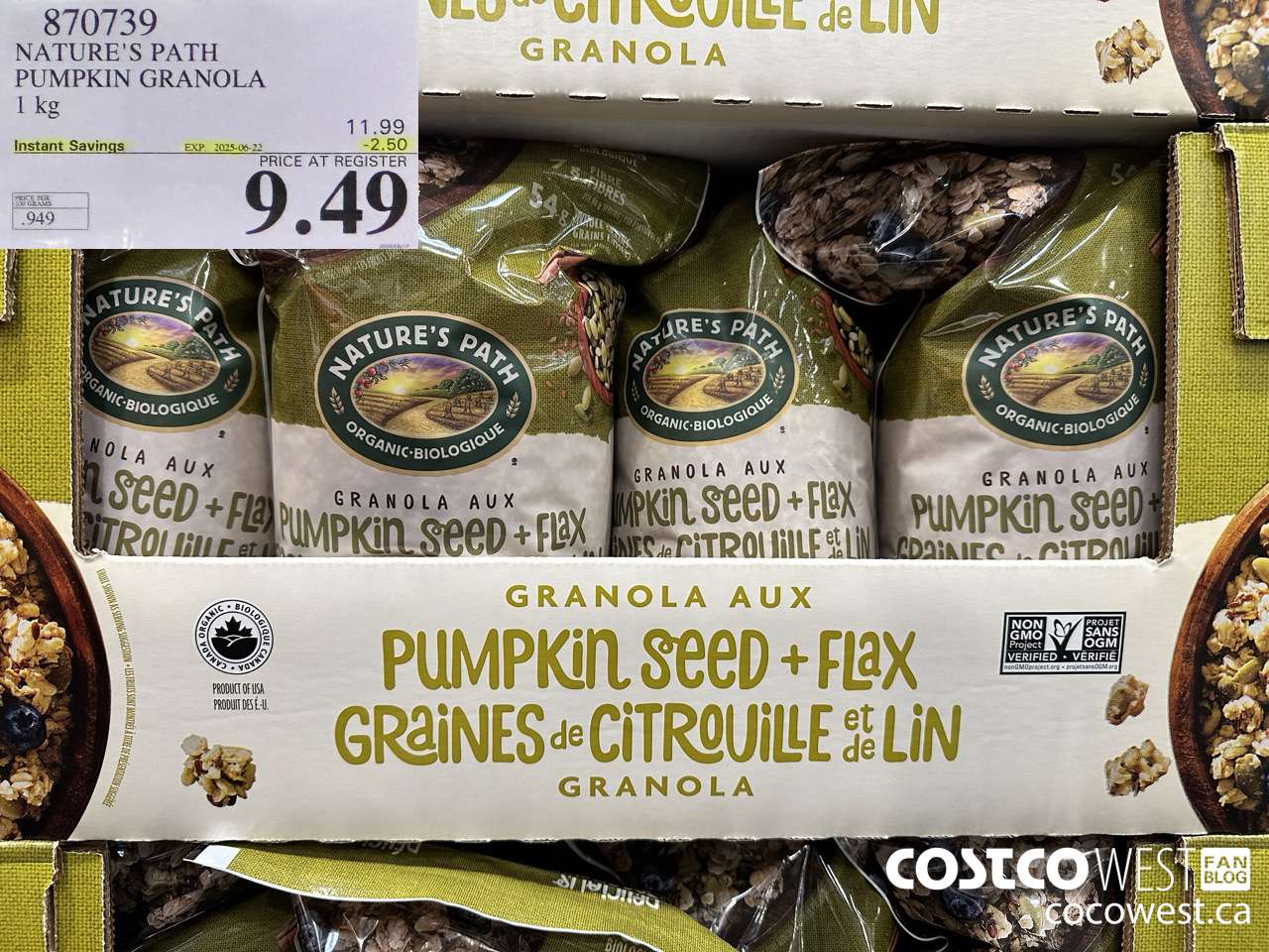 870739 NATURE'S PATH PUMPKIN GRANOLA 1 kg ($2.50 INSTANT SAVINGS EXPIRES ON 2025-06-22) $9.49