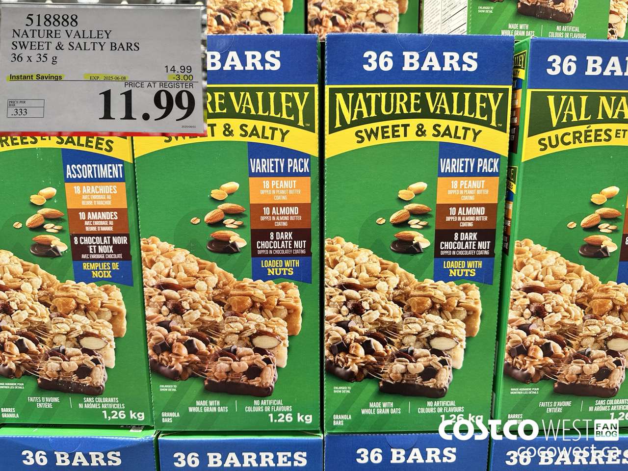518888 NATURE VALLEY SWEET & SALTY BARS 36 X 35 G ($3.00 INSTANT SAVINGS EXPIRES ON 2025-06-08) $11.99