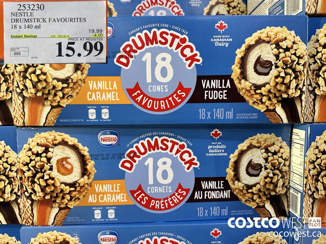 253230 NESTLE DRUMSTICK VARIETY PACK 18 x 140 ml ($4.00 INSTANT SAVINGS EXPIRES ON 2025-06-29) $15.99