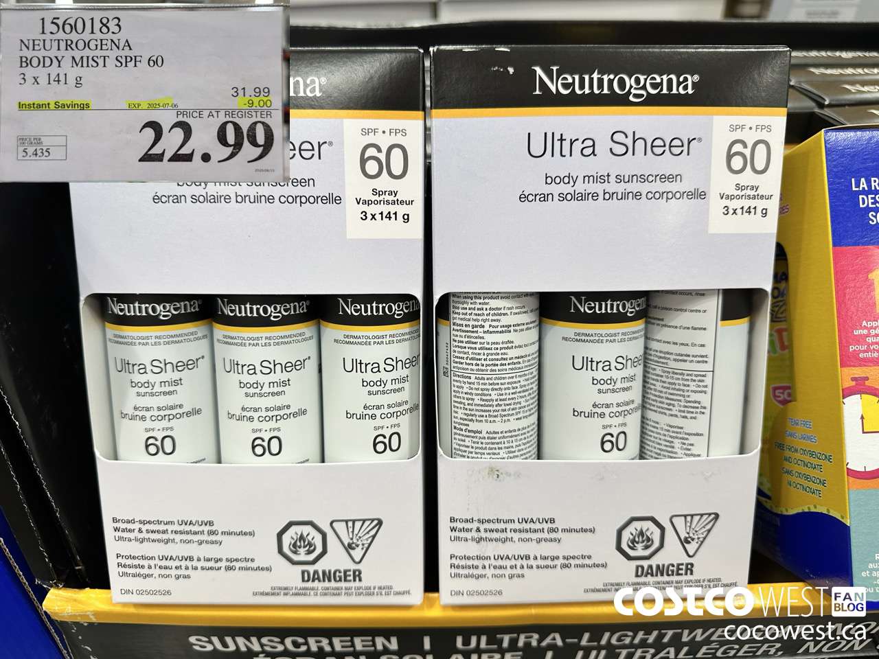 1560183 NEUTROGENA BODY MIST SPF 60 3 X 141G ($9.00 INSTANT SAVINGS EXPIRES ON 2025-07-06) $22.99