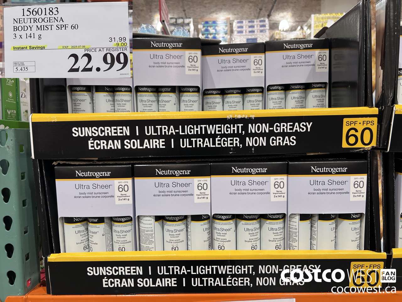 1560183 NEUTROGENA BODY MIST SPF 60 3 X 141G ($9.00 INSTANT SAVINGS EXPIRES ON 2025-07-06) $22.99