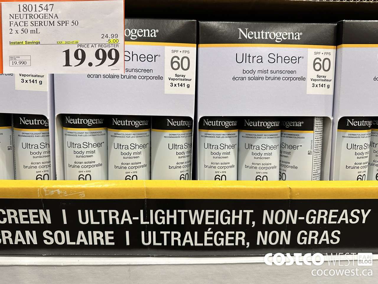 1801547 NEUTROGENA FACE SERUM SPF 50 2 X 50ML ($5.00 INSTANT SAVINGS EXPIRES ON 2025-07-06) $19.99
