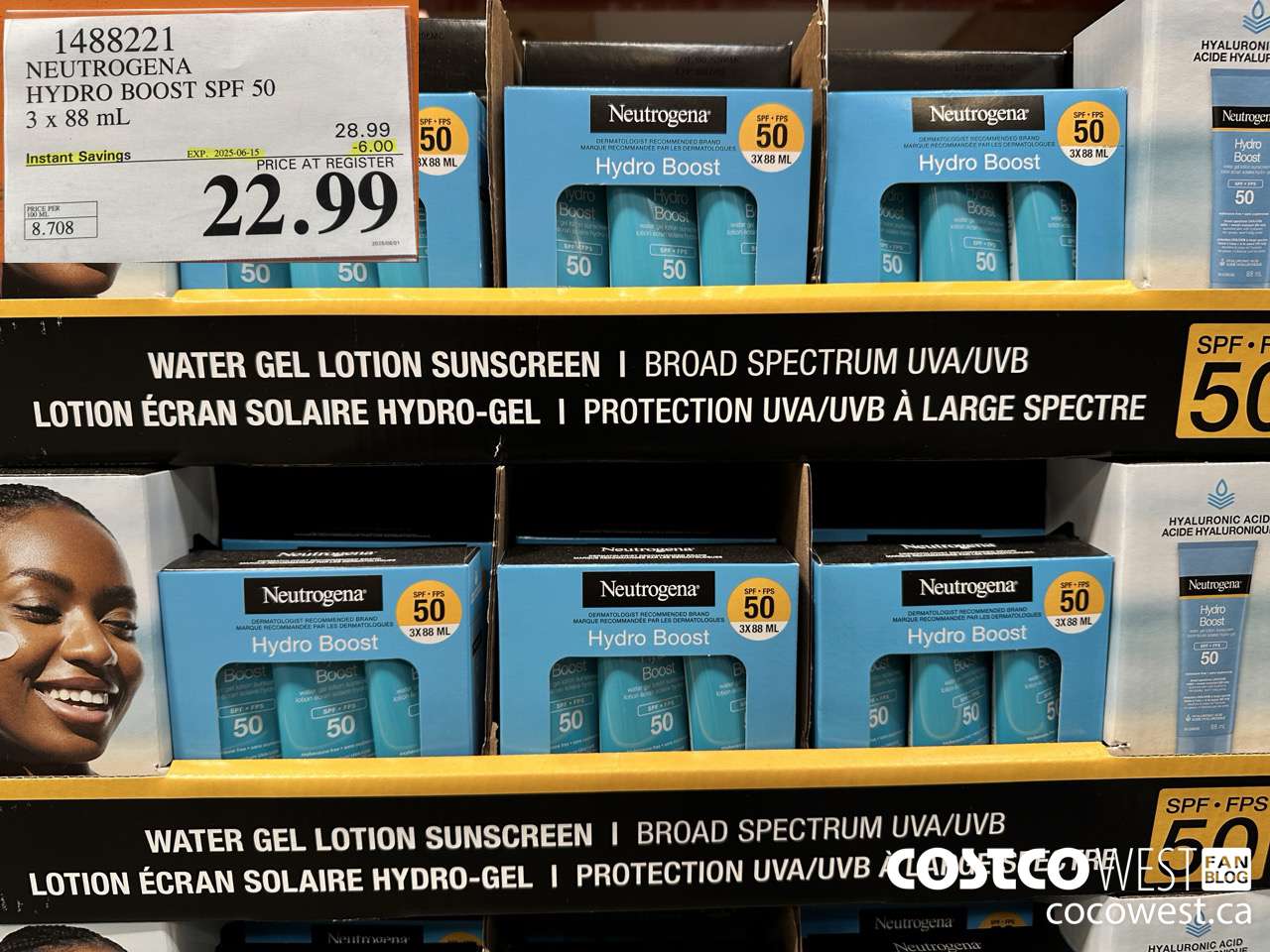 1488221 NEUTROGENA HYDROBOOST SPF 50 OXY-FREE 3 x 88 mL ($6.00 INSTANT SAVINGS EXPIRES ON 2025-06-15) $22.99