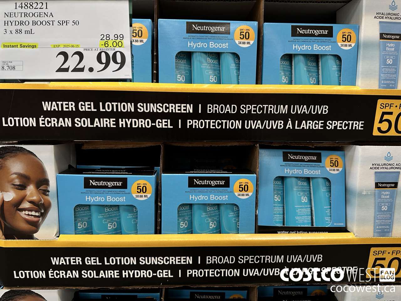 1488221 NEUTROGENA HYDROBOOST SPF 50 OXY-FREE 3 x 88 mL ($6.00 INSTANT SAVINGS EXPIRES ON 2025-06-15) $22.99