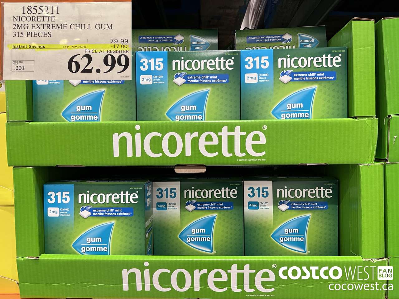 1855211 NICORETTE 2MG EXTREME CHILL GUM 315 PIECES ($17.00 INSTANT SAVINGS EXPIRES ON 2025-06-08) $62.99