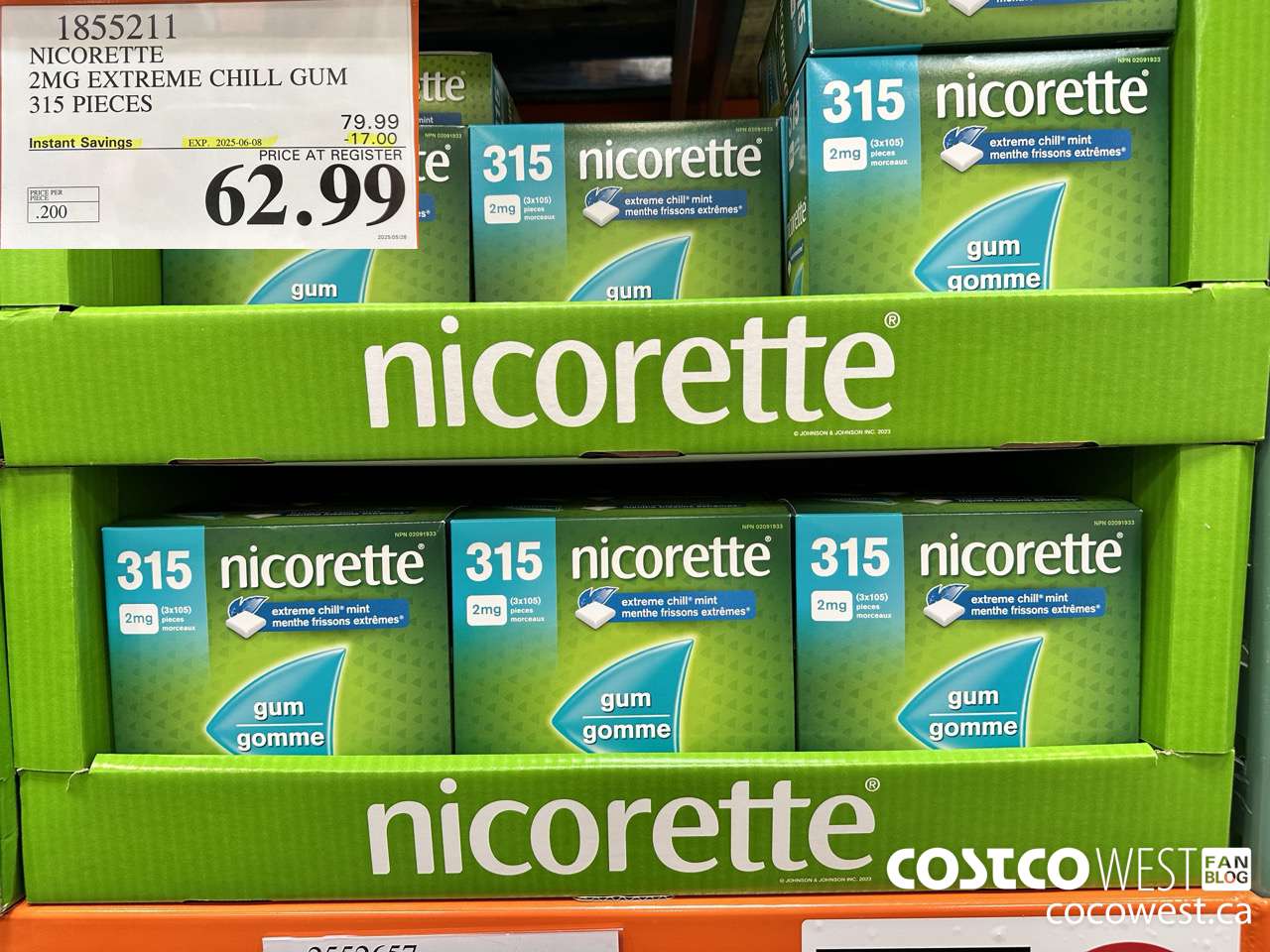 1855211 NICORETTE 2MG EXTREME CHILL GUM 315 PIECES ($17.00 INSTANT SAVINGS EXPIRES ON 2025-06-08) $62.99