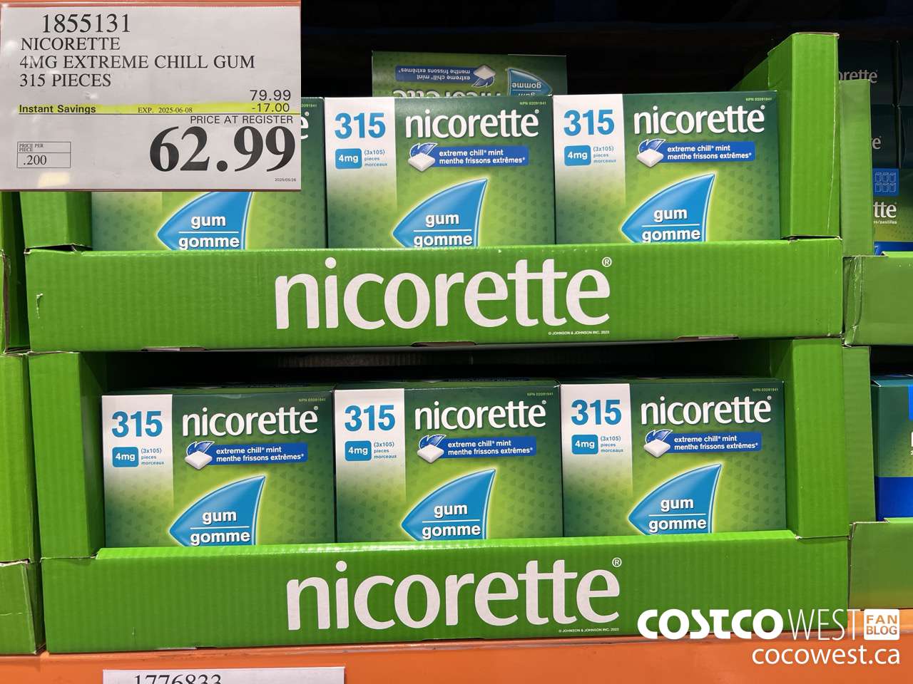 1855131 NICORETTE 4MG EXTREME CHILL GUM 315 PIECES ($17.00 INSTANT SAVINGS EXPIRES ON 2025-06-08) $62.99
