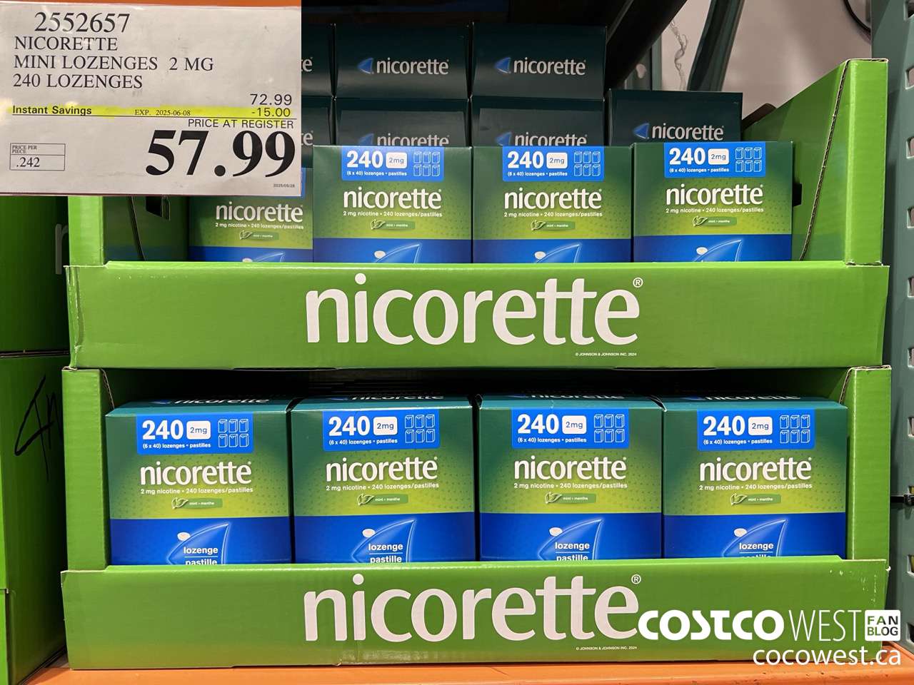 2552657 NICORETTE MINI LOZENGES 2MG 240 LOZENGES ($15.00 INSTANT SAVINGS EXPIRES ON 2025-06-08) $57.99