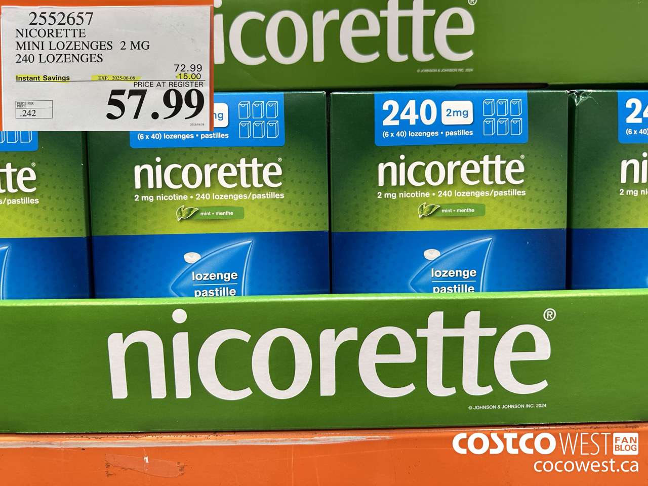 2552657 NICORETTE MINI LOZENGES 2MG 240 LOZENGES ($15.00 INSTANT SAVINGS EXPIRES ON 2025-06-08) $57.99