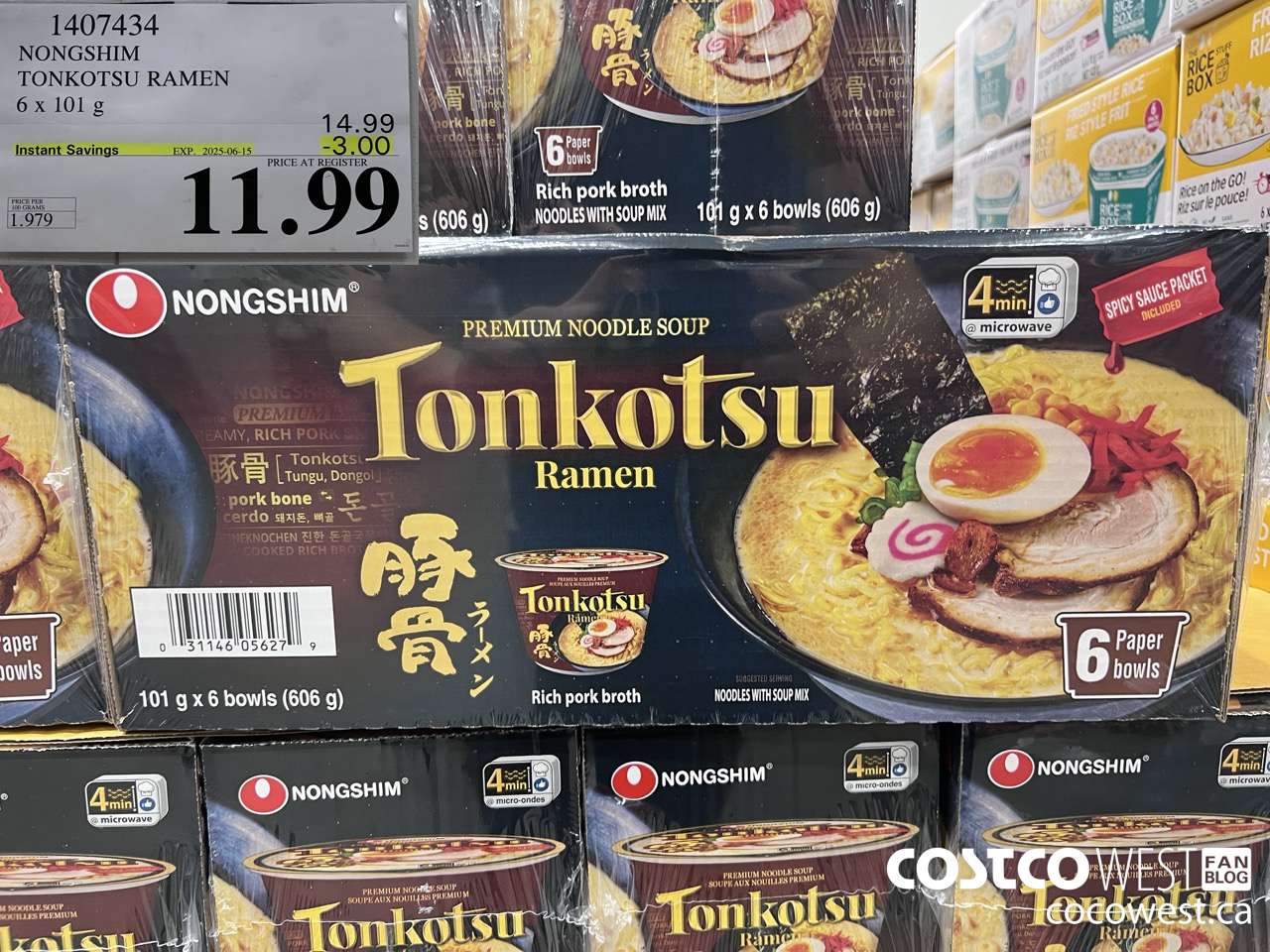 1407434 NONG SHIM TONKOTSU RAMEN 6 x 101 g ($3.00 INSTANT SAVINGS EXPIRES ON 2025-06-15) $11.99