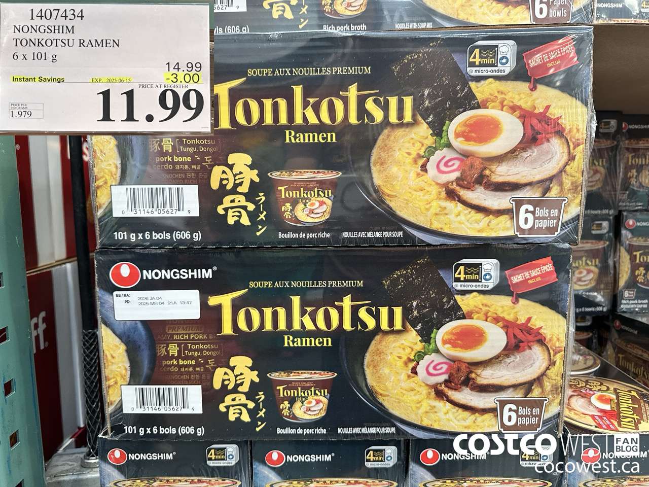 1407434 NONG SHIM TONKOTSU RAMEN 6 x 101 g ($3.00 INSTANT SAVINGS EXPIRES ON 2025-06-15) $11.99