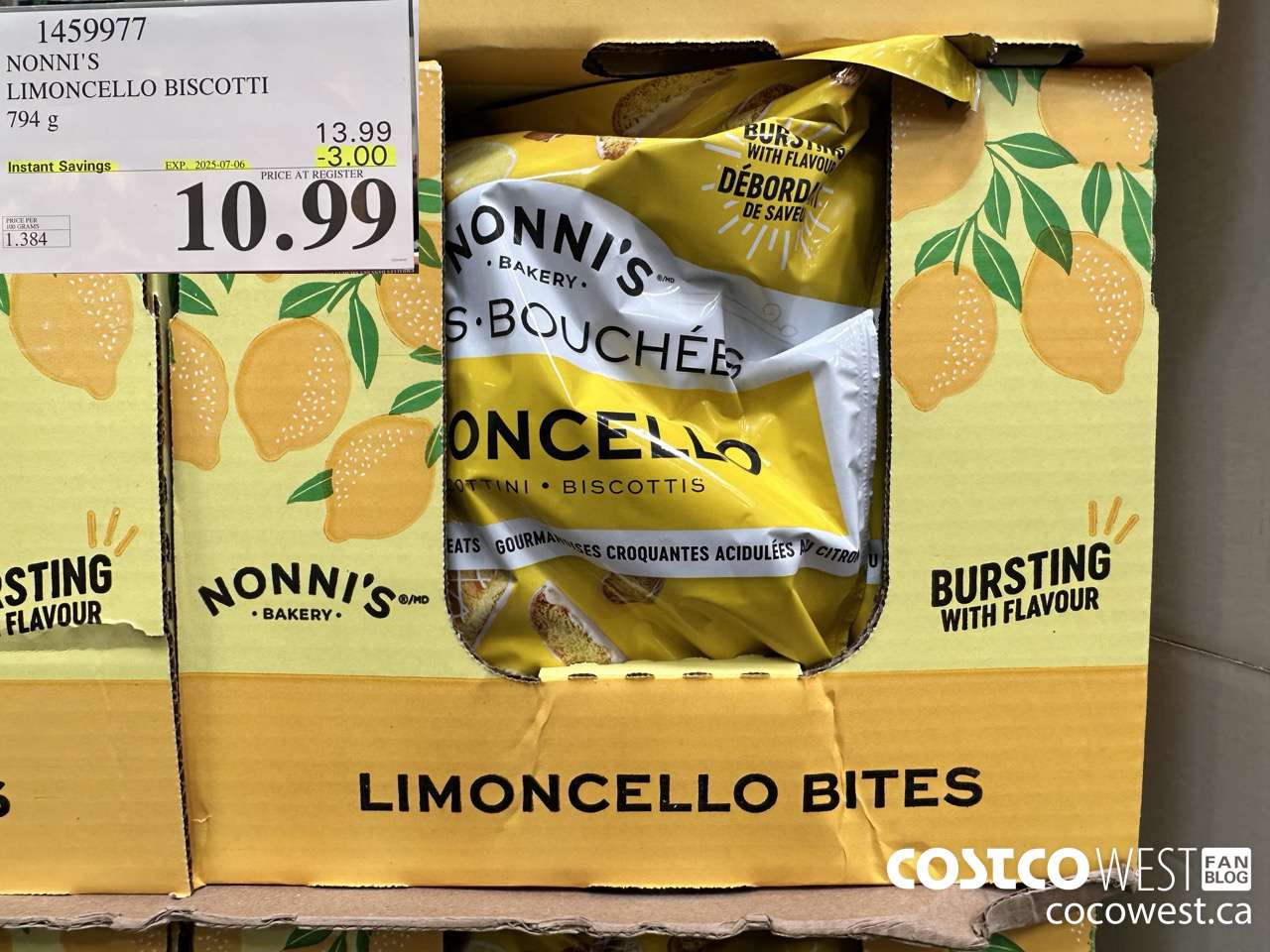 1459977 NONNI'S LIMONCELLO BISCOTTI BITES 794 g ($3.00 INSTANT SAVINGS EXPIRES ON 2025-07-06) $10.99