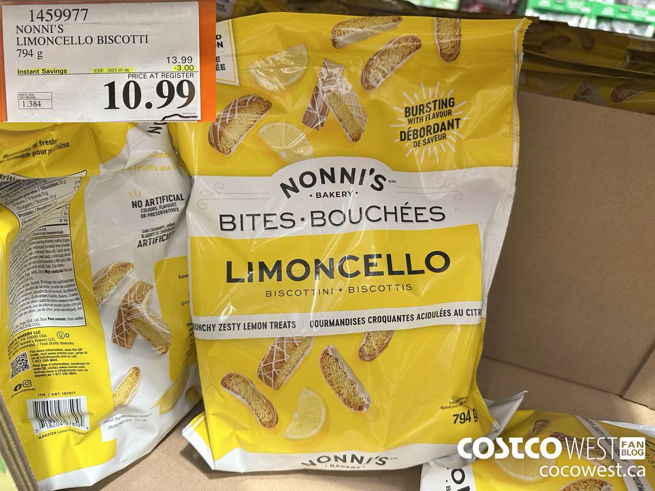 1459977 NONNI'S LIMONCELLO BISCOTTI BITES 794 g ($3.00 INSTANT SAVINGS EXPIRES ON 2025-07-06) $10.99