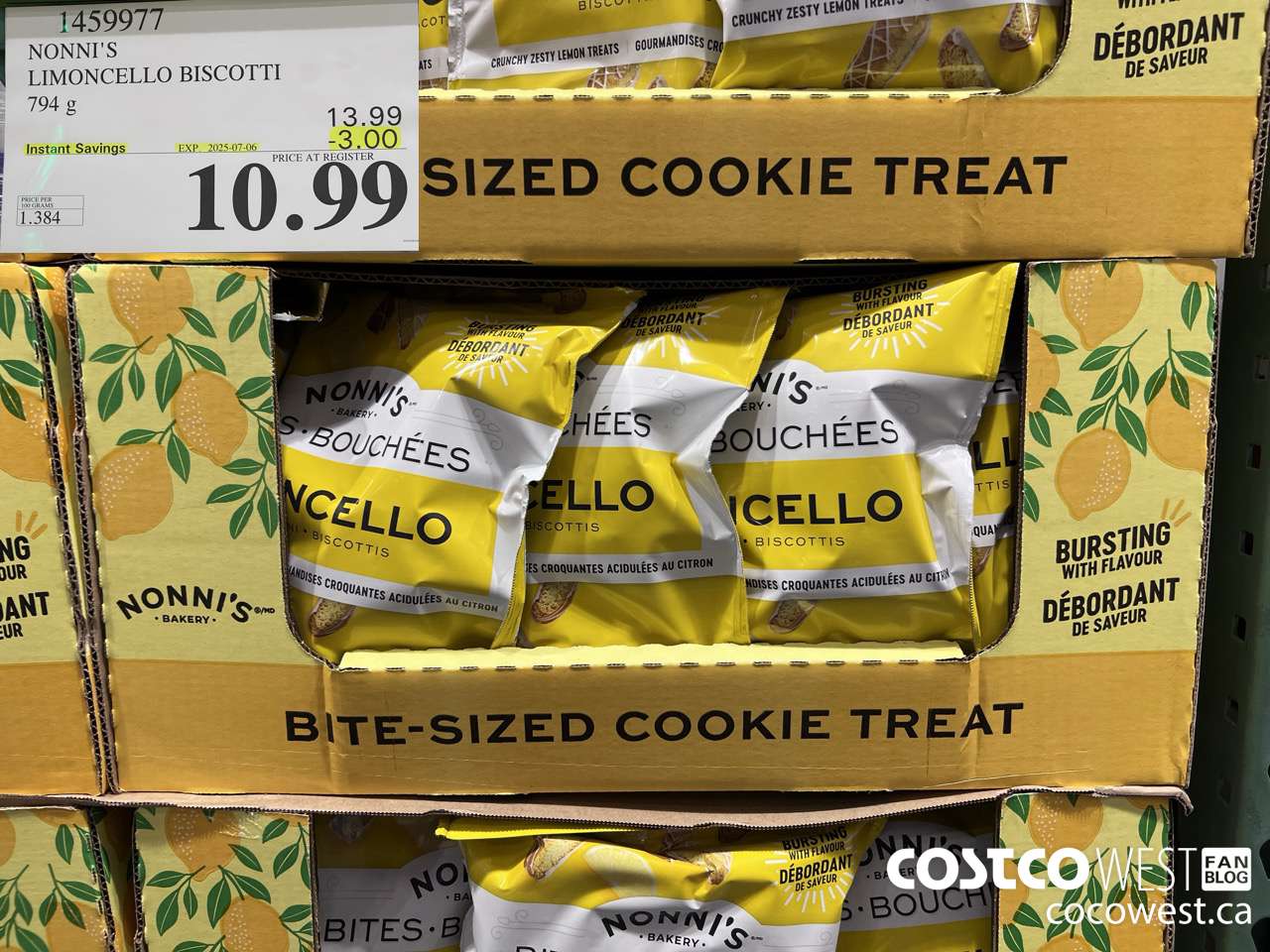 1459977 NONNI'S LIMONCELLO BISCOTTI BITES 794 g ($3.00 INSTANT SAVINGS EXPIRES ON 2025-07-06) $10.99