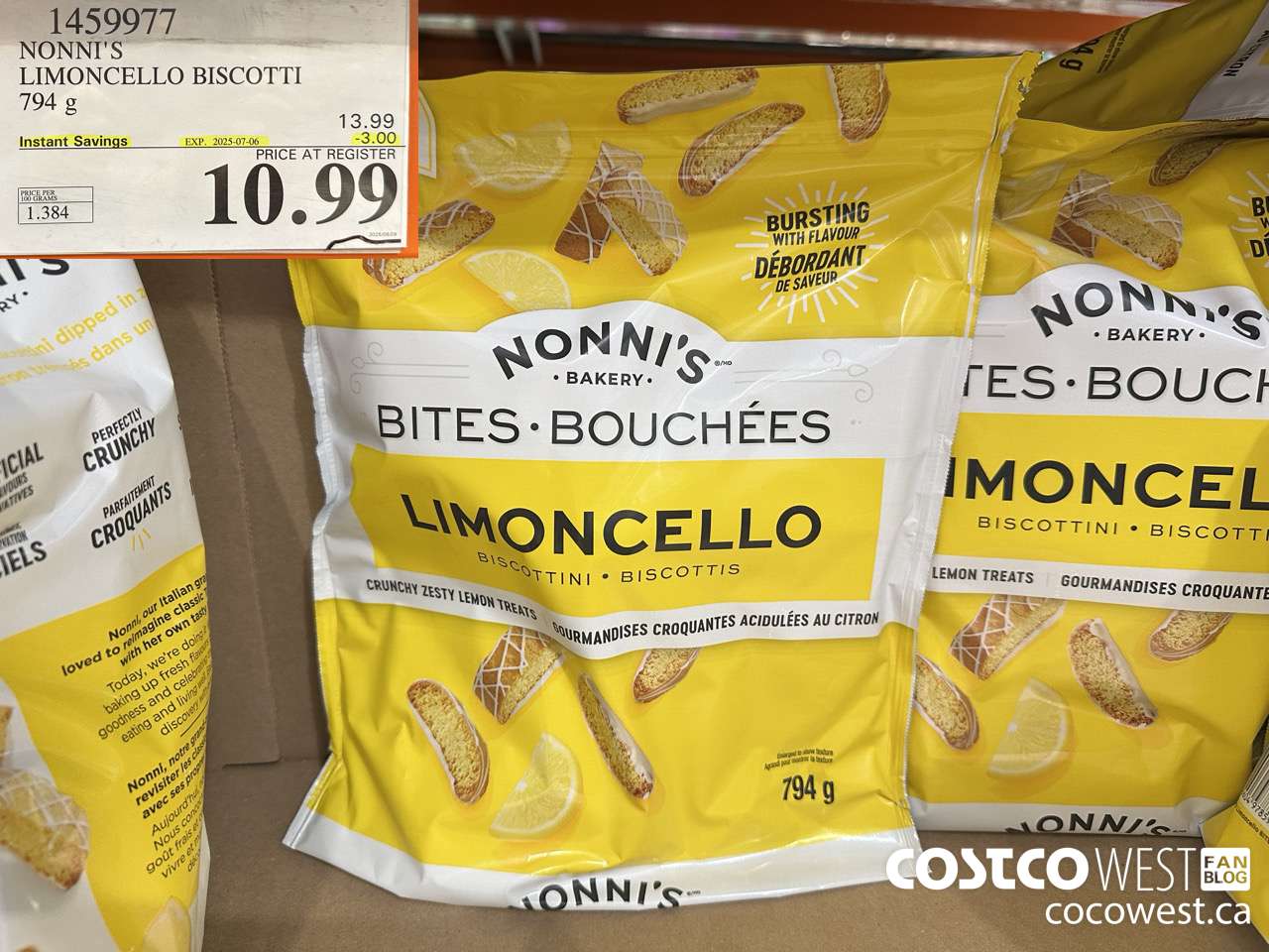 1459977 NONNI'S LIMONCELLO BISCOTTI BITES 794 g ($3.00 INSTANT SAVINGS EXPIRES ON 2025-07-06) $10.99