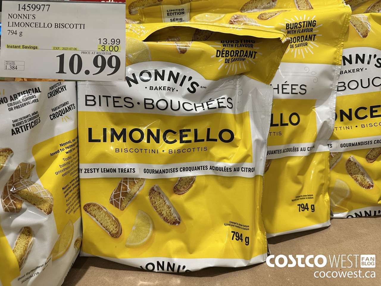 1459977 NONNI'S LIMONCELLO BISCOTTI BITES 794 g ($3.00 INSTANT SAVINGS EXPIRES ON 2025-07-06) $10.99