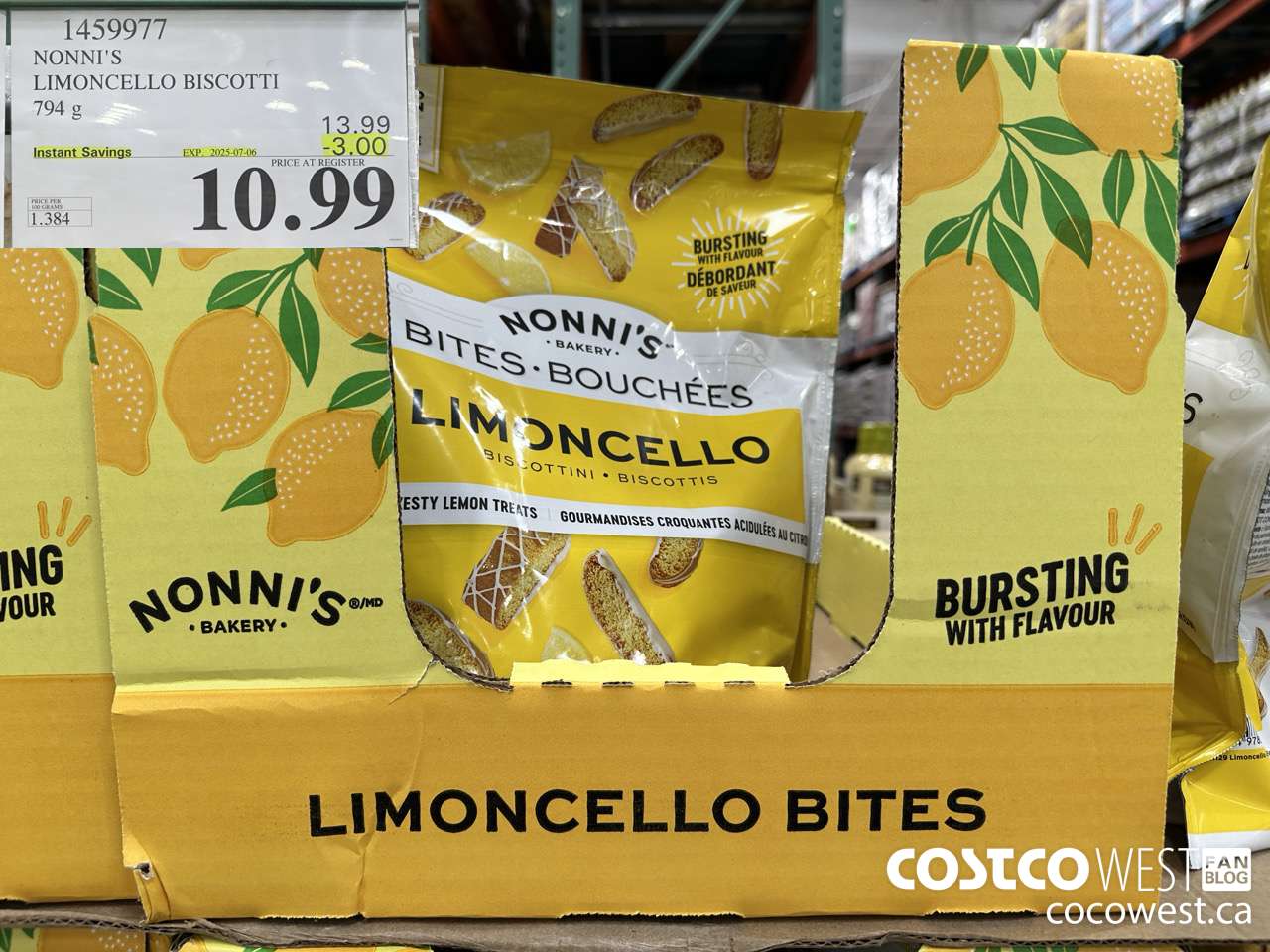 1459977 NONNI'S LIMONCELLO BISCOTTI BITES 794 g ($3.00 INSTANT SAVINGS EXPIRES ON 2025-07-06) $10.99