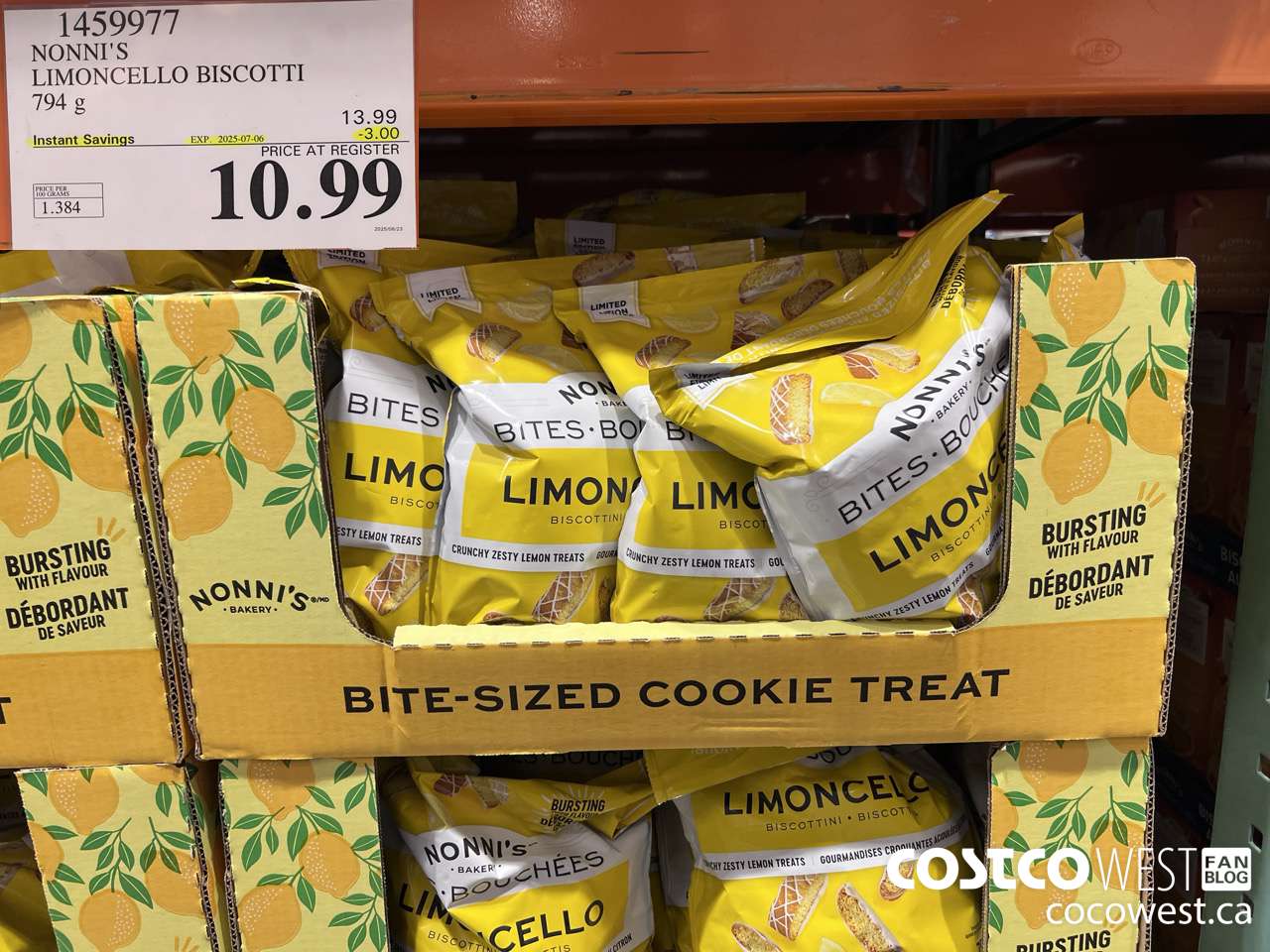 1459977 NONNI'S LIMONCELLO BISCOTTI BITES 794 g ($3.00 INSTANT SAVINGS EXPIRES ON 2025-07-06) $10.99