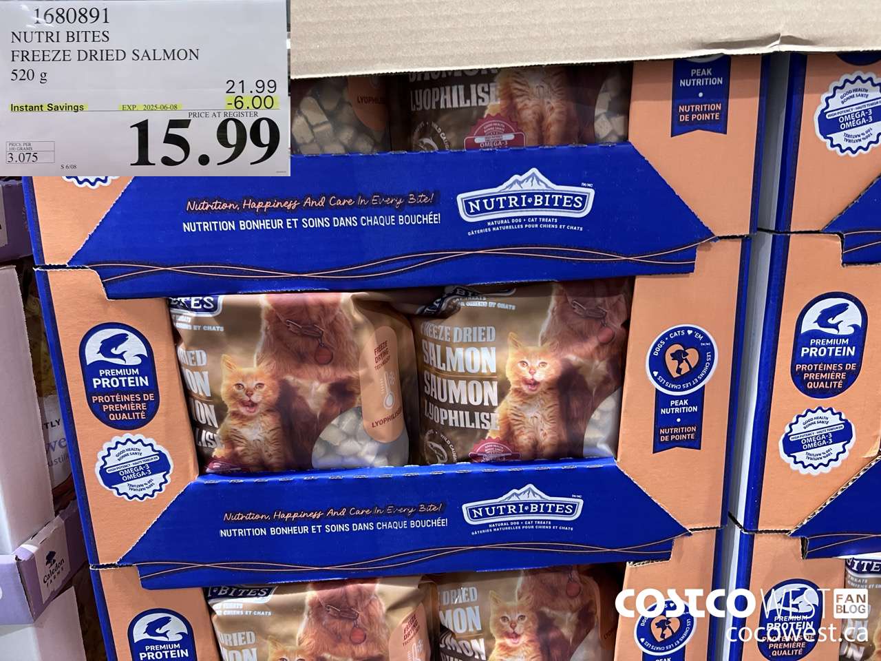 1680891 NUTRI BITES FREEZE DRIED SALMON 520G ($6.00 INSTANT SAVINGS EXPIRES ON 2025-06-08) $15.99