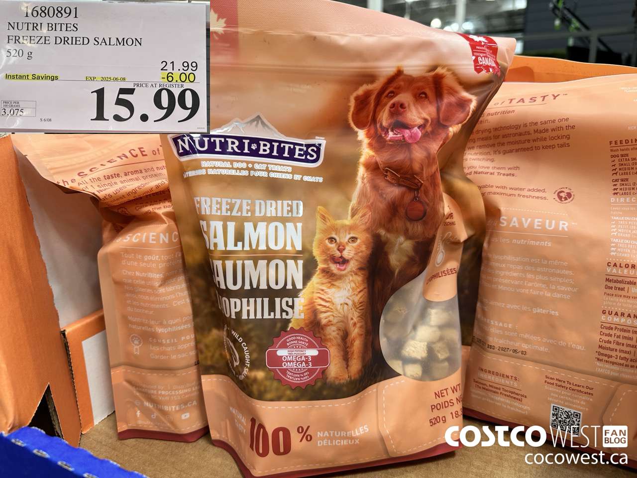 1680891 NUTRI BITES FREEZE DRIED SALMON 520G ($6.00 INSTANT SAVINGS EXPIRES ON 2025-06-08) $15.99