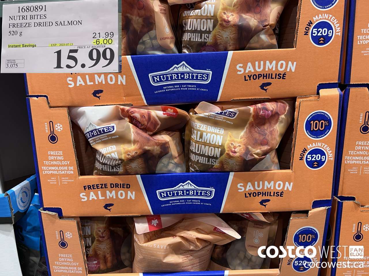 1680891 NUTRI BITES FREEZE DRIED SALMON 520G ($6.00 INSTANT SAVINGS EXPIRES ON 2025-07-13) $15.99