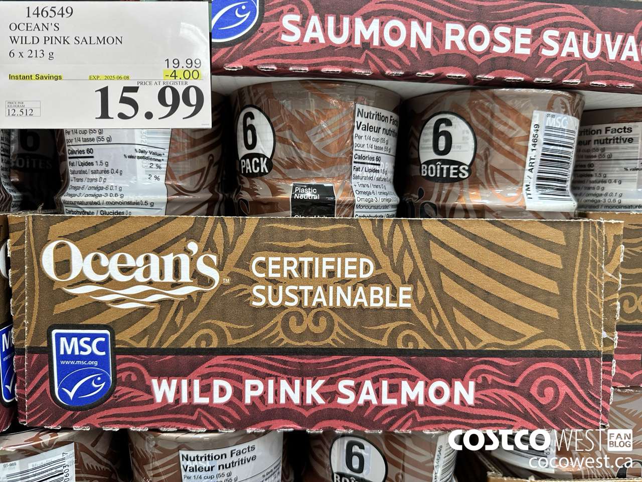 146549 OCEAN'S PINK SALMON 6 X 213 G ($4.00 INSTANT SAVINGS EXPIRES ON 2025-06-08) $15.99
