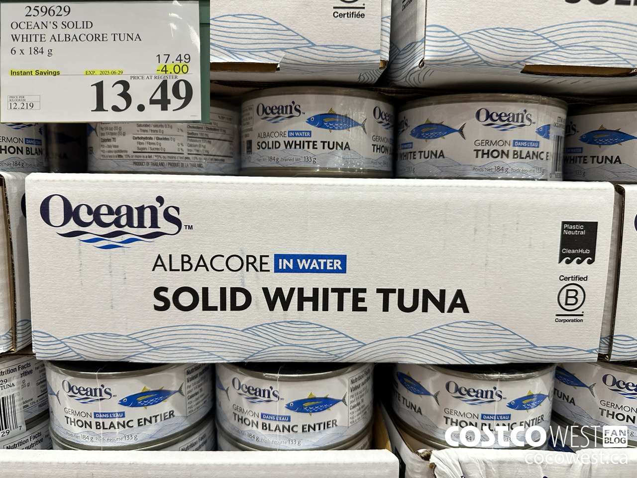 259629 OCEAN'S SOLID WHITE TUNA 6 X 184 G ($4.00 INSTANT SAVINGS EXPIRES ON 2025-06-29) $13.49