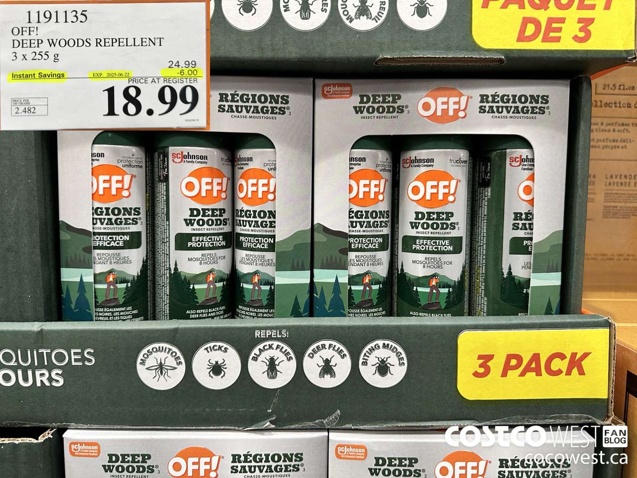 1191135 OFF! DEEP WOODS INSECT REPELLENT 3 x 255 g ($6.00 INSTANT SAVINGS EXPIRES ON 2025-06-22) $18.99