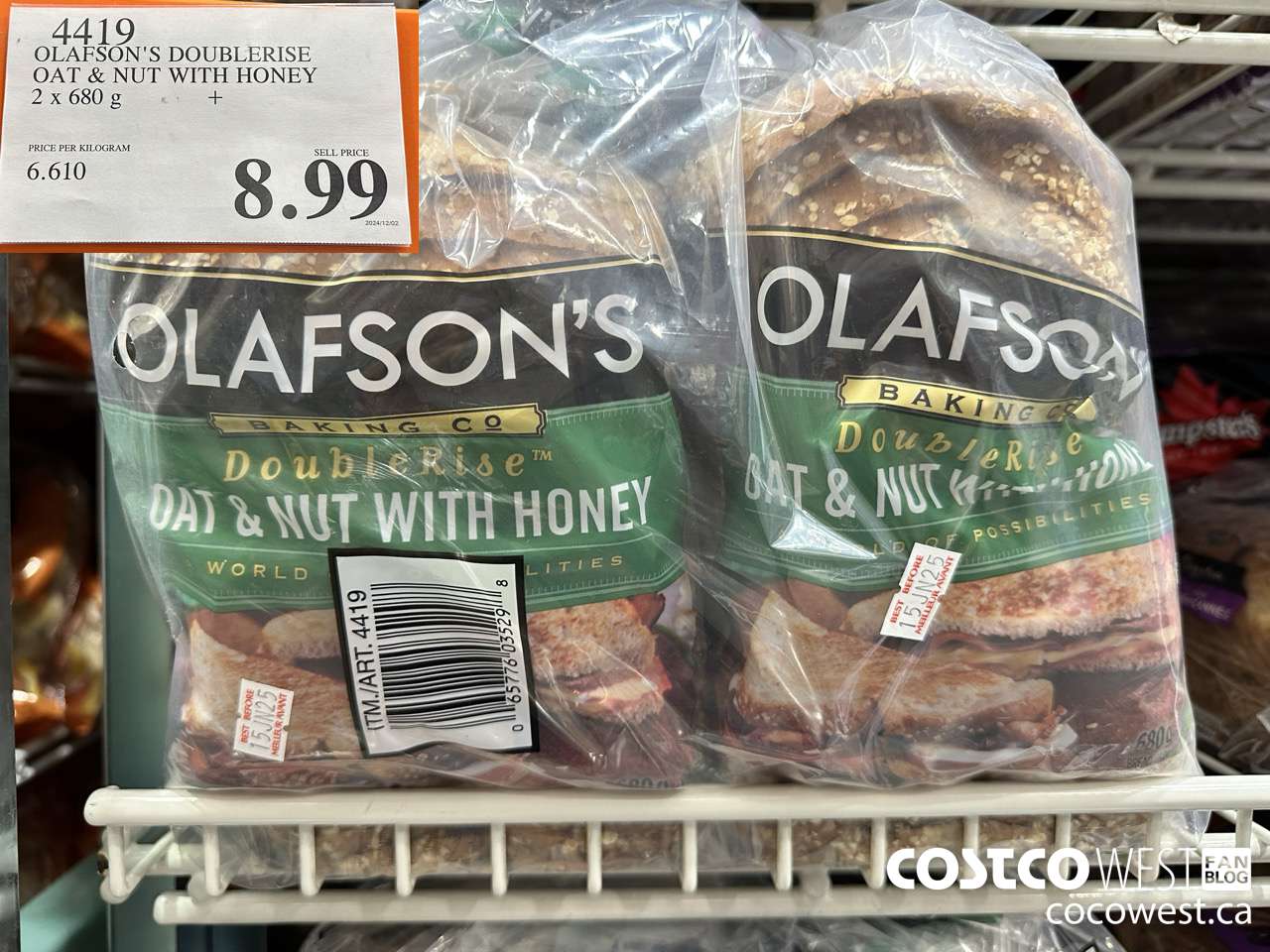 4419 OLAFSON'S DOUBLERISE OAT & NUT WITH HONEY PACK OF 2 X 680 G $8.99