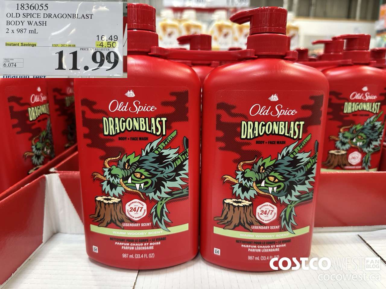 1836055 OLD SPICE DRAGONBLAST BODY WASH 2 X 987 ML ($4.50 INSTANT SAVINGS EXPIRES ON 2025-06-08) $11.99